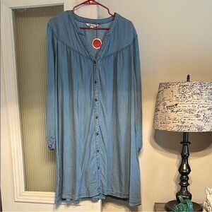 #C083-Box009 The Pioneer Woman Denim Blue Long Sleeve Dress (XL)